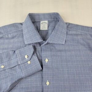Brooks Brothers Regent Shirt Mens 2XL 17 1/2-4/5 Blue Plaid Non Iron Button Up